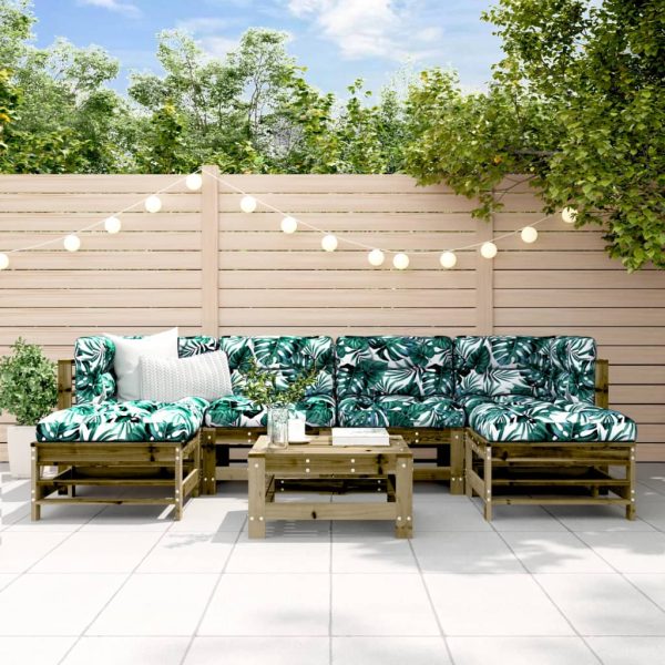 Set Divani Da Giardino 7pz Con Cuscini Legno Impregnato Di Pino