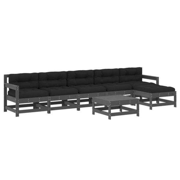Set Divani Da Giardino 7pz Con Cuscini In Legno Massello Grigio - Image 2