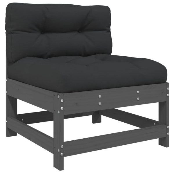 Set Divani Da Giardino 7pz Con Cuscini In Legno Massello Grigio - Image 4