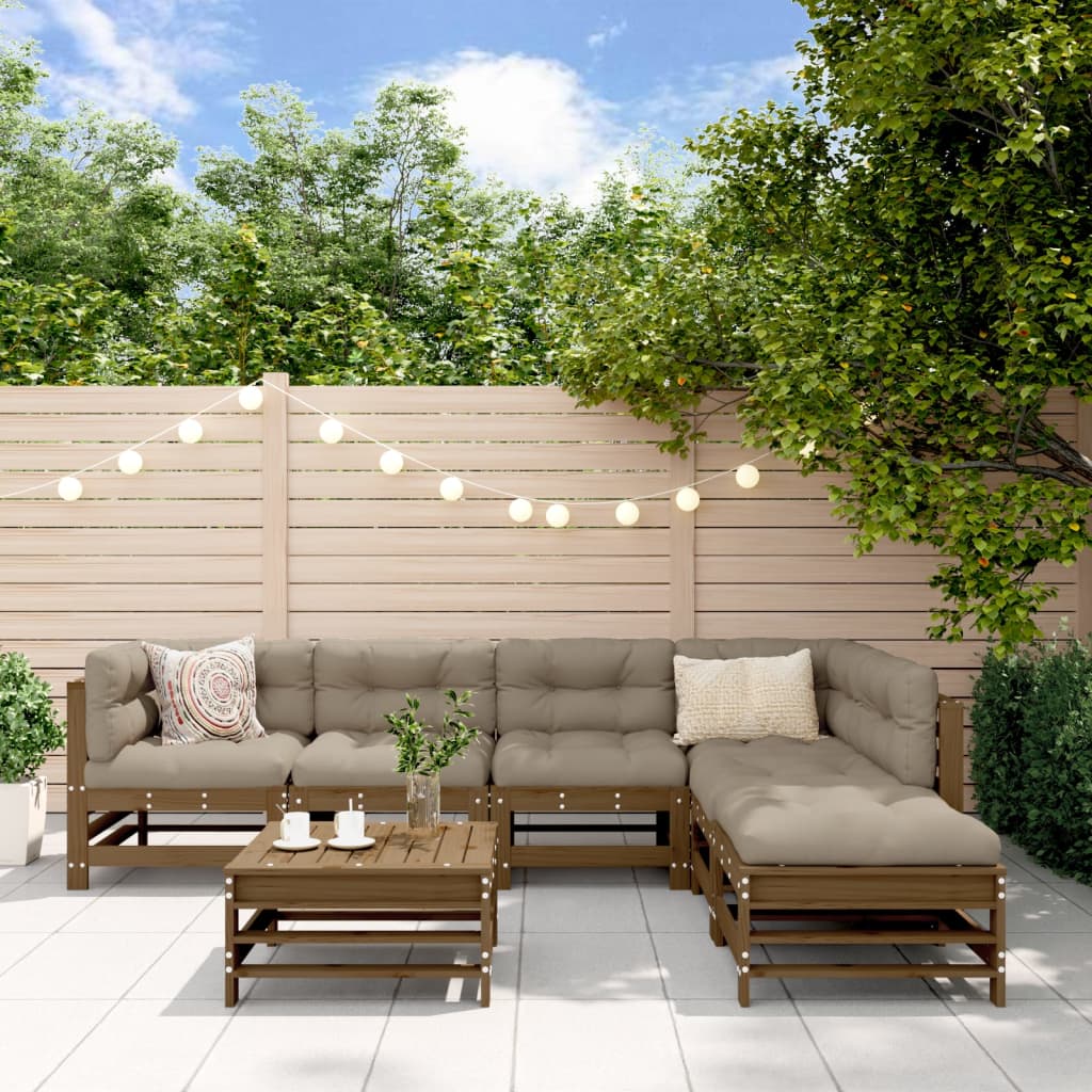 Set Divani Da Giardino 7 Pz Con Cuscini In Legno Massello Ambra