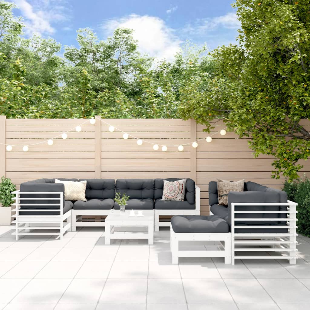 Set Divani Da Giardino 10 Pz Con Cuscini Legno Massello Bianco