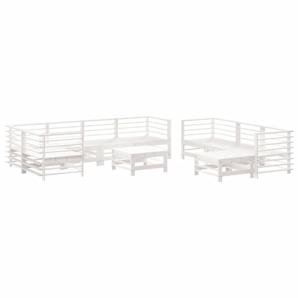 Set Divani Da Giardino 10 Pz Con Cuscini Legno Massello Bianco - Image 3