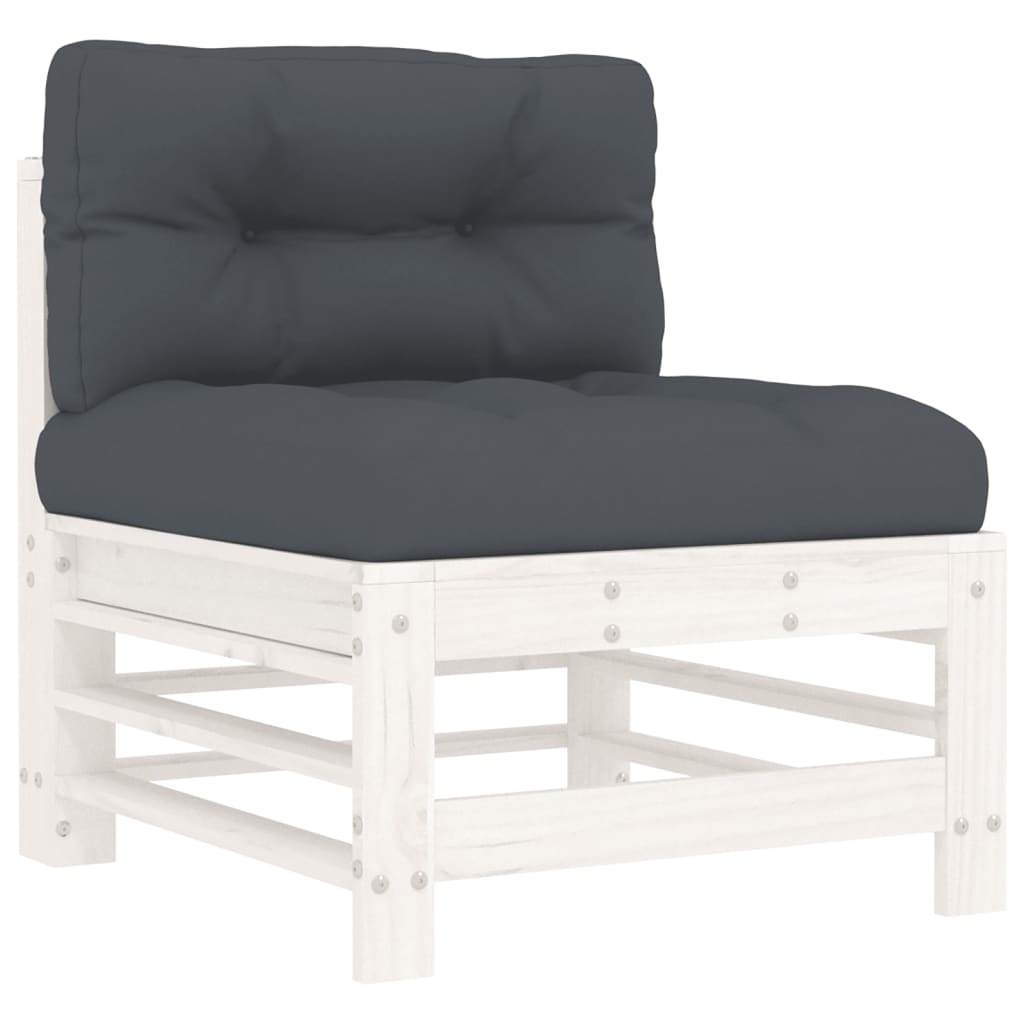 Set Divani Da Giardino 10 Pz Con Cuscini Legno Massello Bianco - Image 4
