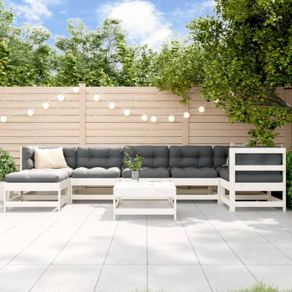 Set Salotto Da Giardino 8 Pz In Legno Massello Di Pino Bianco