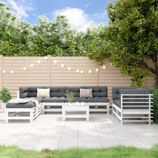 Set Salotto Da Giardino 9 Pz Bianco In Legno Massello Di Pino