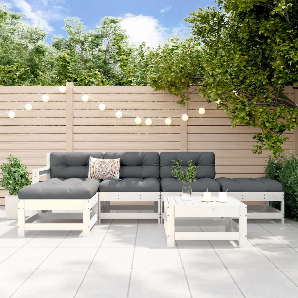 Set Salotto Da Giardino 6 Pz Bianco In Legno Massello Di Pino