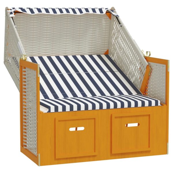 Strandkorb Con Tettoia Polyrattan E Legno Massello Bianco E Blu - Image 3