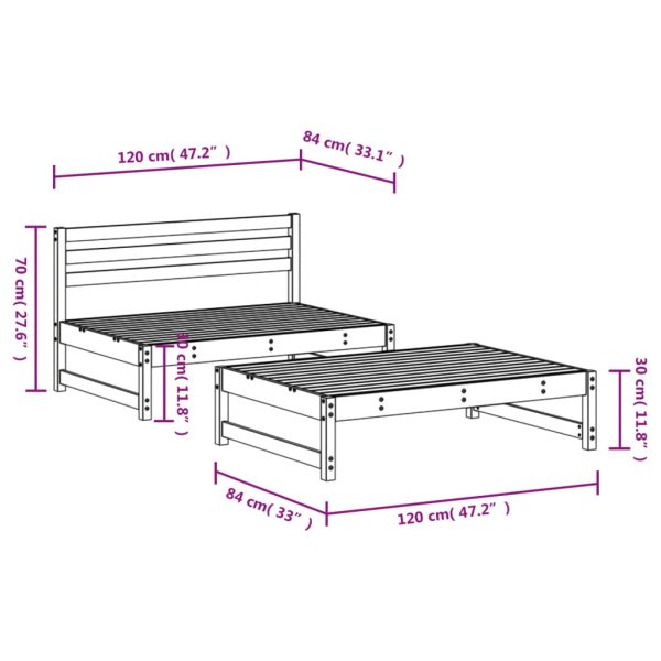Set Salotto Da Giardino 2 Pz Nero In Legno Massello Di Pino - Image 6