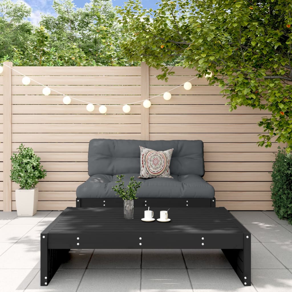 Set Salotto Da Giardino 2 Pz Nero In Legno Massello Di Pino