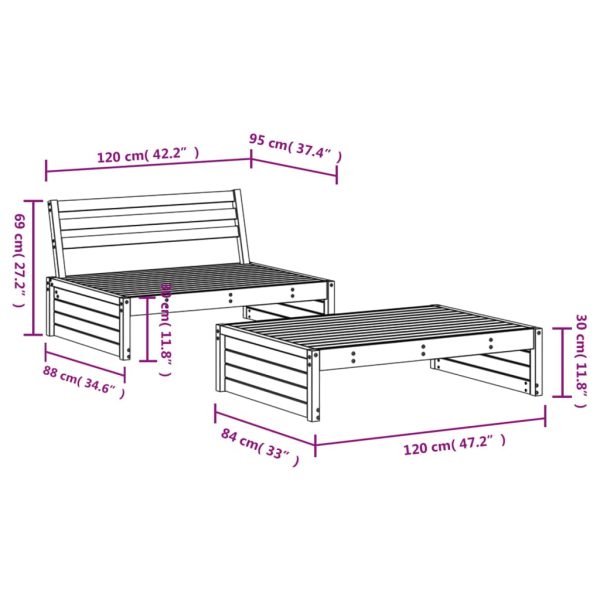 Set Salotto Da Giardino 2 Pz Nero In Legno Massello Di Pino - Image 6