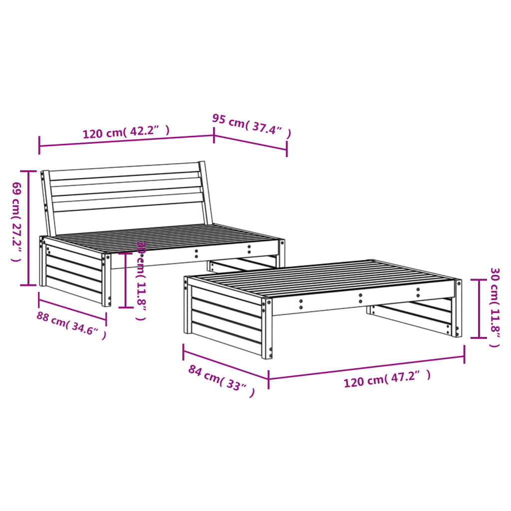 Set Salotto Da Giardino 2 Pz In Legno Impregnato Di Pino - Image 6
