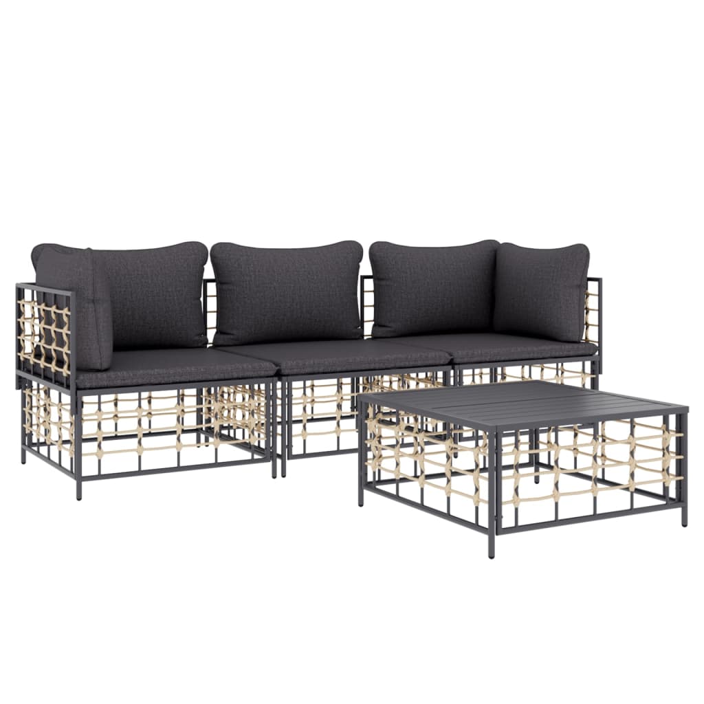 Set Divani Da Giardino 4 Pz Con Cuscini Antracite In Polyrattan - Image 3
