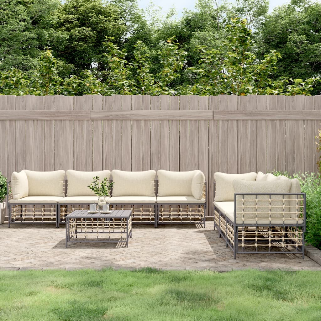 Set Divani Da Giardino 8 Pz Con Cuscini Antracite In Polyrattan