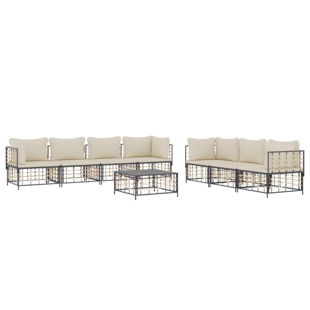 Set Divani Da Giardino 8 Pz Con Cuscini Antracite In Polyrattan - Image 3