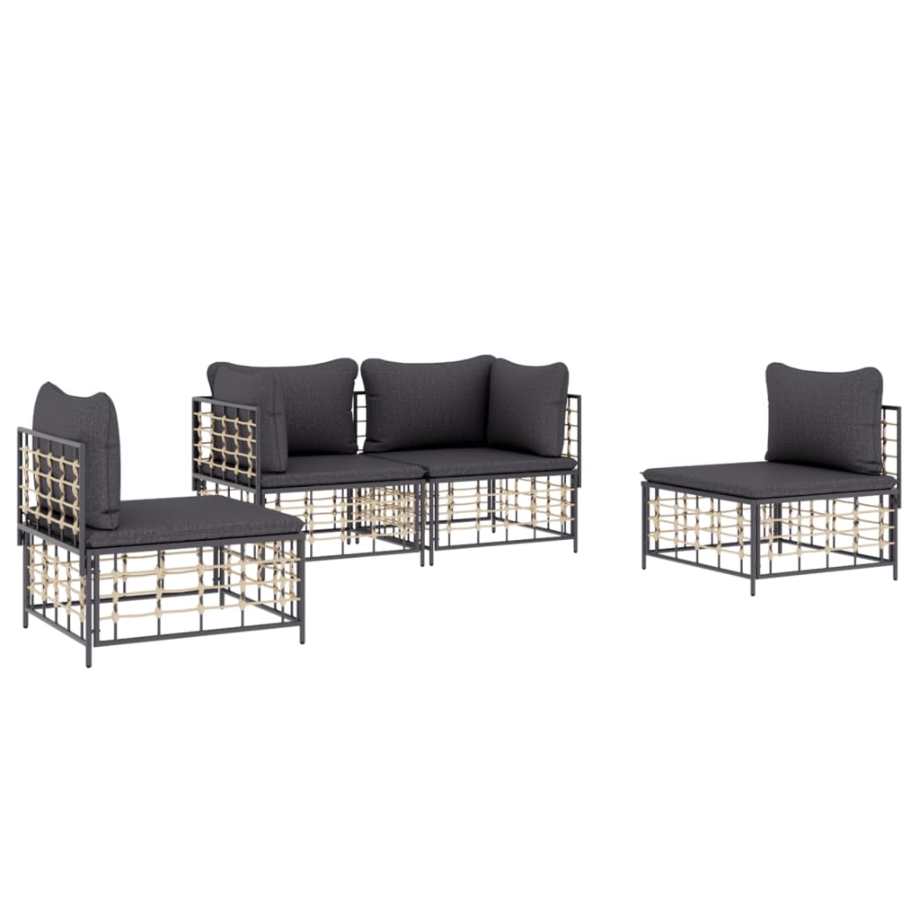 Set Divani Da Giardino 4 Pz Con Cuscini Antracite In Polyrattan - Image 3