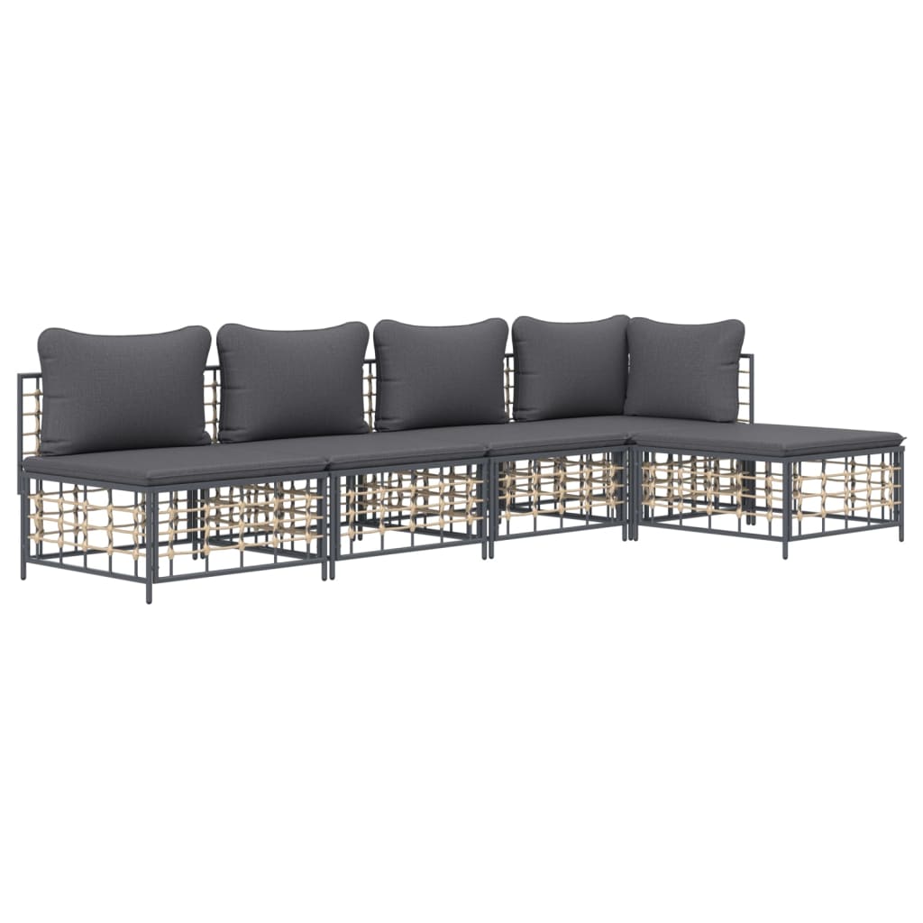 Set Divani Da Giardino 5 Pz Con Cuscini Antracite In Polyrattan - Image 3