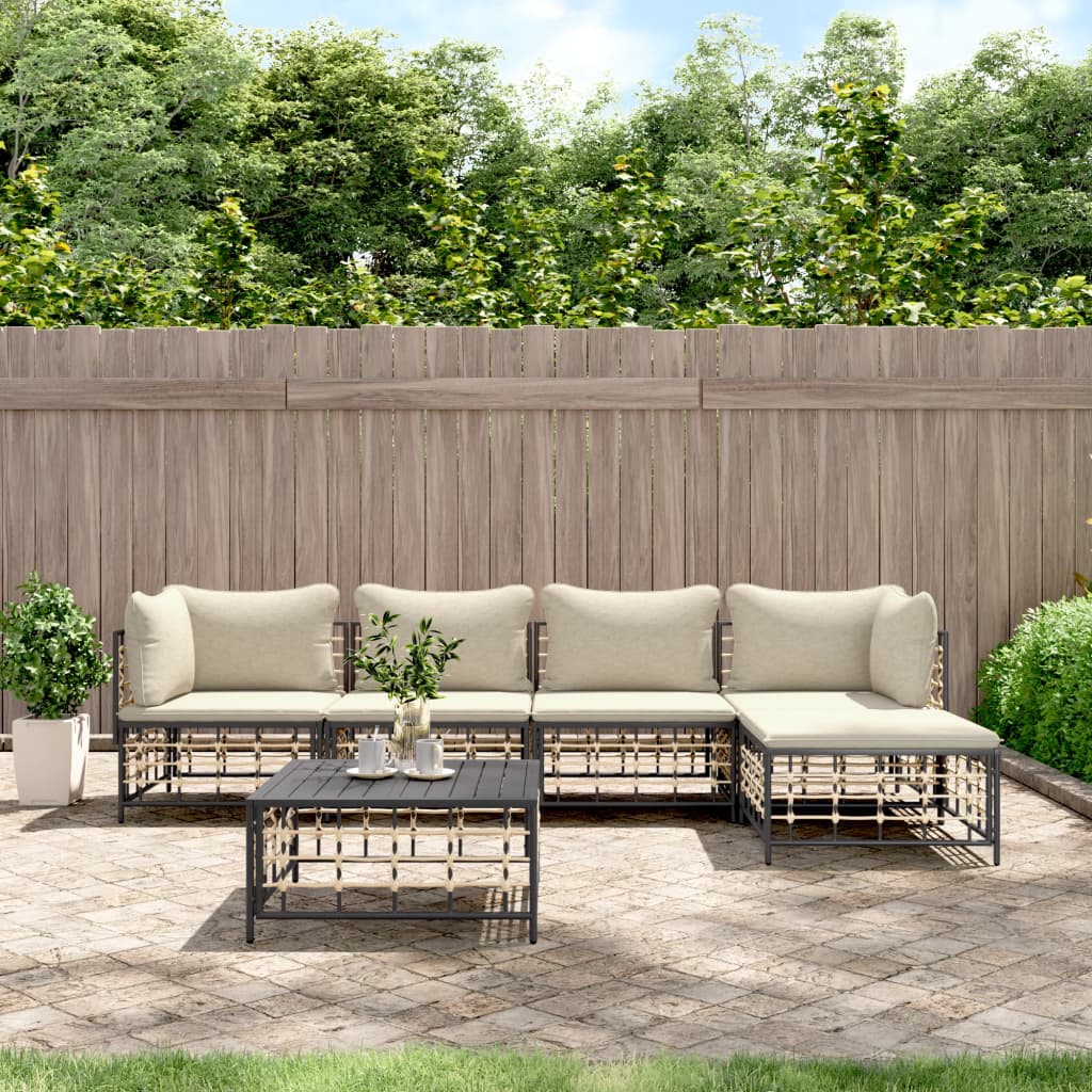 Set Divani Da Giardino 6 Pz Con Cuscini Antracite In Polyrattan