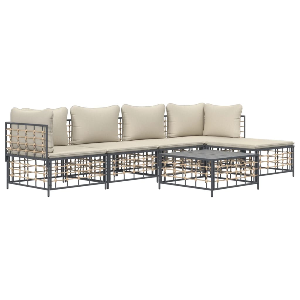 Set Divani Da Giardino 6 Pz Con Cuscini Antracite In Polyrattan - Image 3