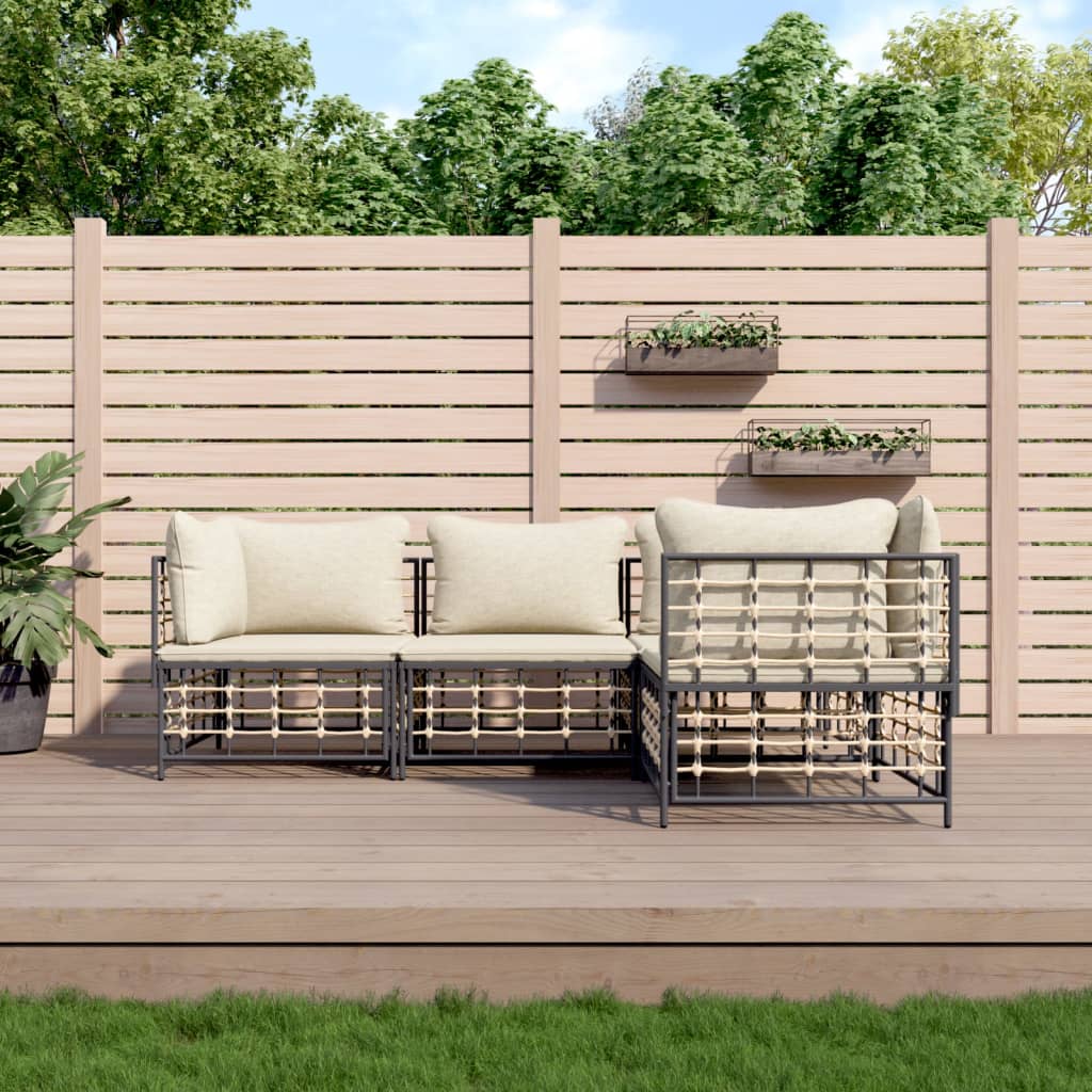 Set Divani Da Giardino 4 Pz Con Cuscini Antracite In Polyrattan
