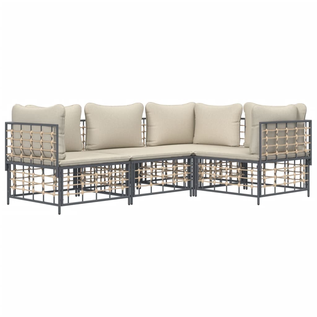 Set Divani Da Giardino 4 Pz Con Cuscini Antracite In Polyrattan - Image 3