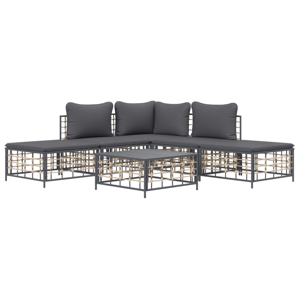 Set Divani Da Giardino 6 Pz Con Cuscini Antracite In Polyrattan - Image 3