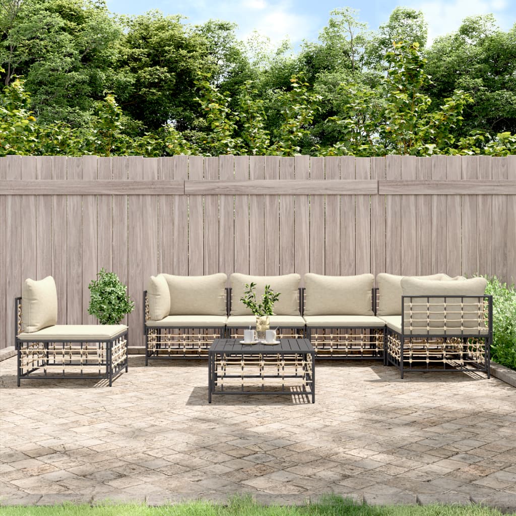 Set Divani Da Giardino 7 Pz Con Cuscini Antracite In Polyrattan