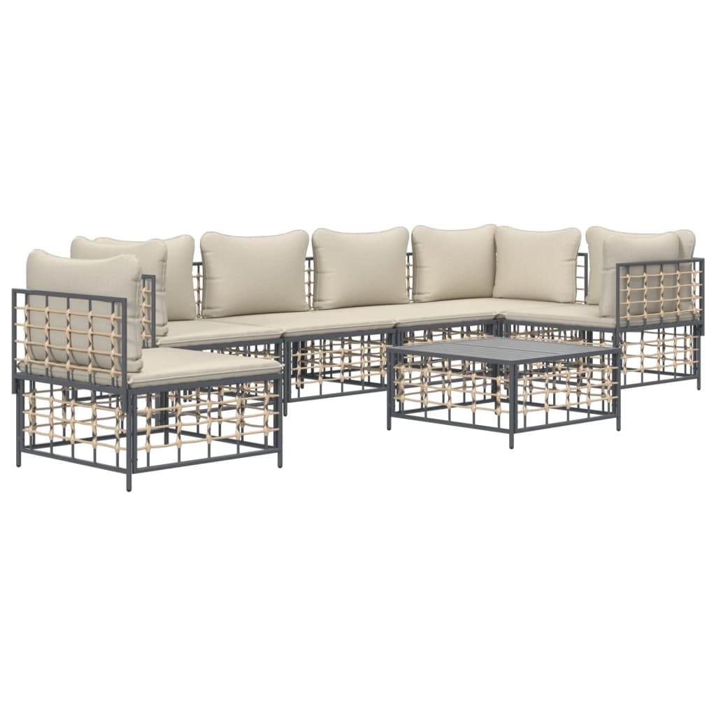 Set Divani Da Giardino 7 Pz Con Cuscini Antracite In Polyrattan - Image 3