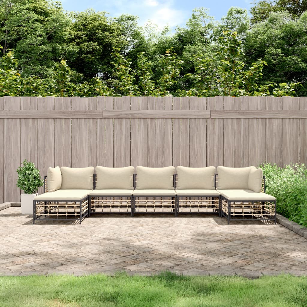 Set Divani Da Giardino 7 Pz Con Cuscini Antracite In Polyrattan