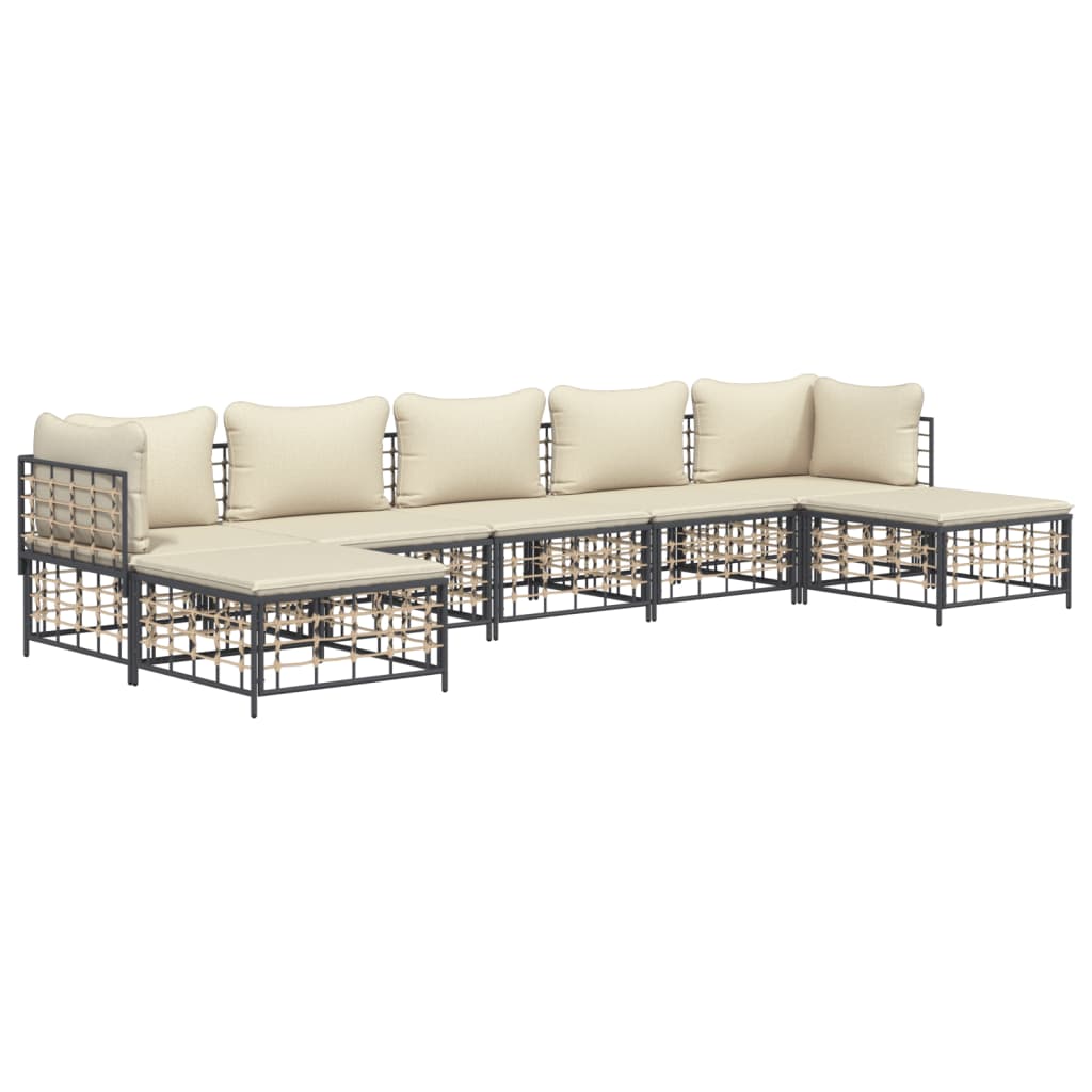 Set Divani Da Giardino 7 Pz Con Cuscini Antracite In Polyrattan - Image 3