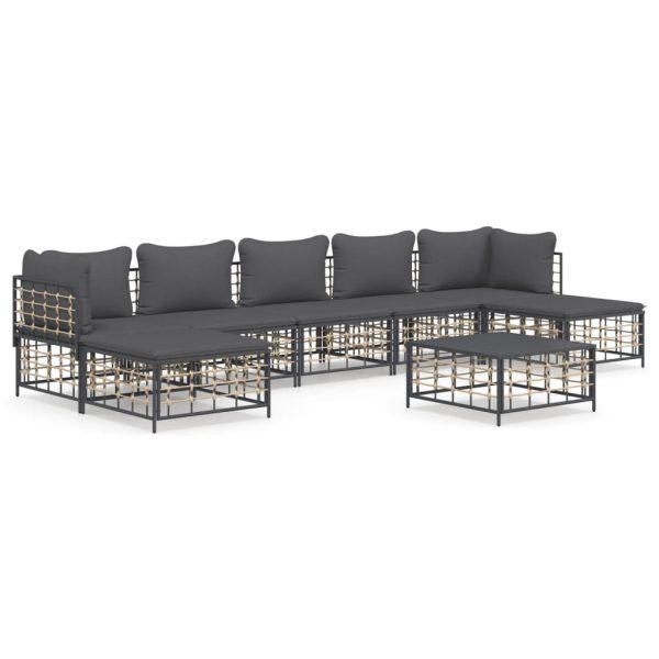 Set Divani Da Giardino 8 Pz Con Cuscini Antracite In Polyrattan - Image 2