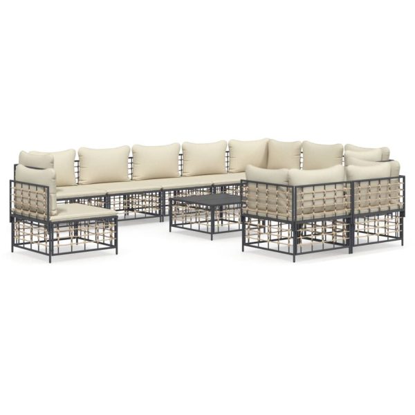 Set Divani Da Giardino 11pz Con Cuscini In Polyrattan Antracite - Image 2