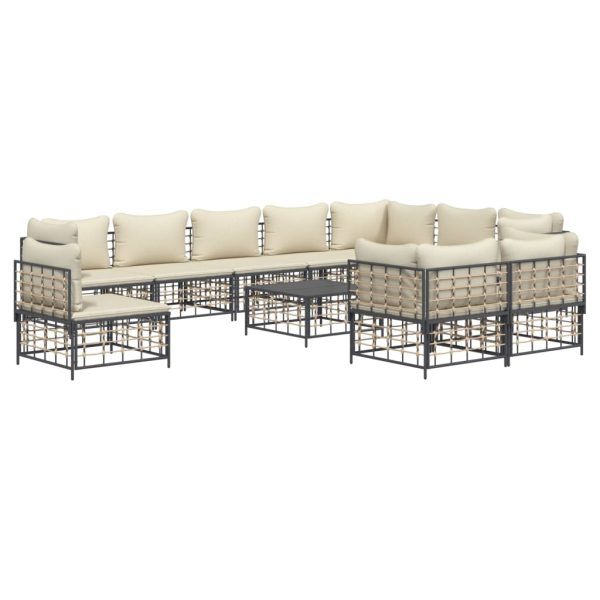 Set Divani Da Giardino 11pz Con Cuscini In Polyrattan Antracite - Image 3