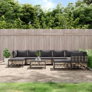 Set Divani Da Giardino 10pz Con Cuscini Antracite In Polyrattan