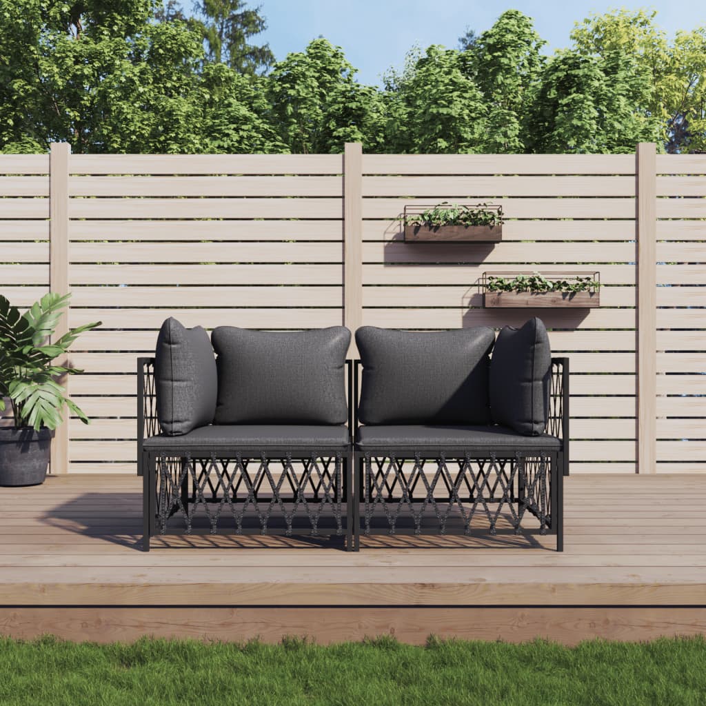 Set Salotto Da Giardino 2 Pz Con Cuscini In Acciaio Antracite