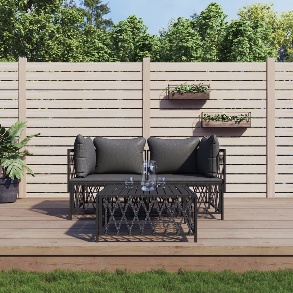 Set Salotto Da Giardino 3 Pz Con Cuscini In Acciaio Antracite