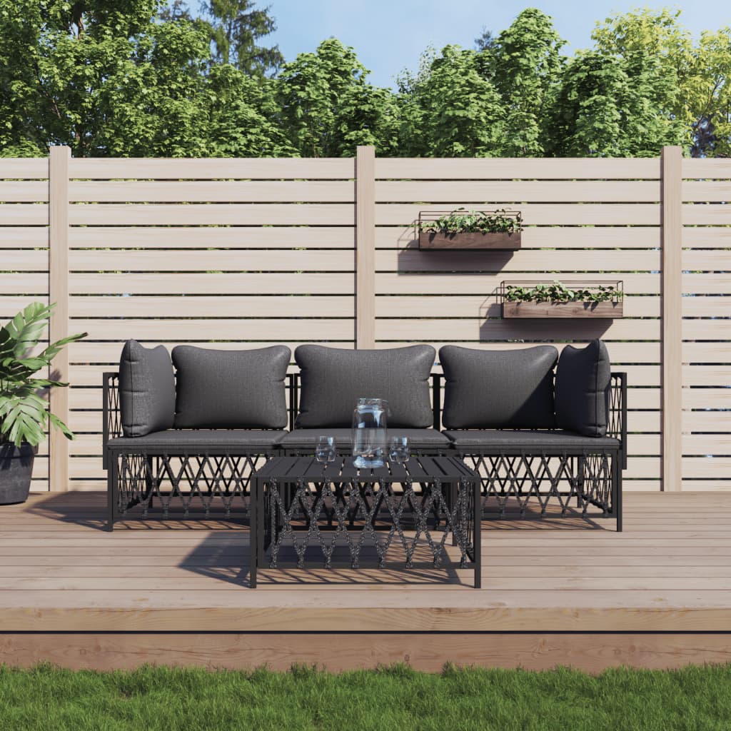Set Salotto Da Giardino 4 Pz Con Cuscini In Acciaio Antracite