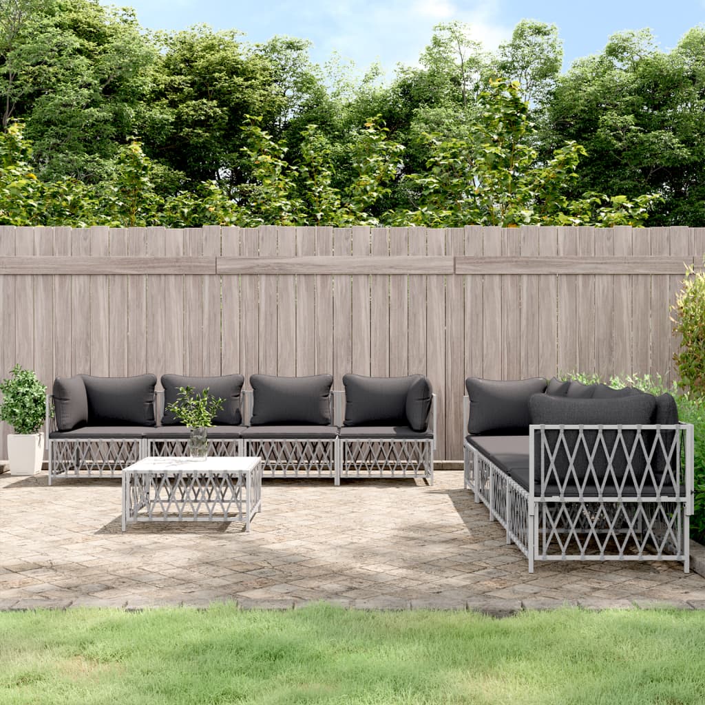Set Salotto Da Giardino 9 Pz Con Cuscini In Acciaio Bianco