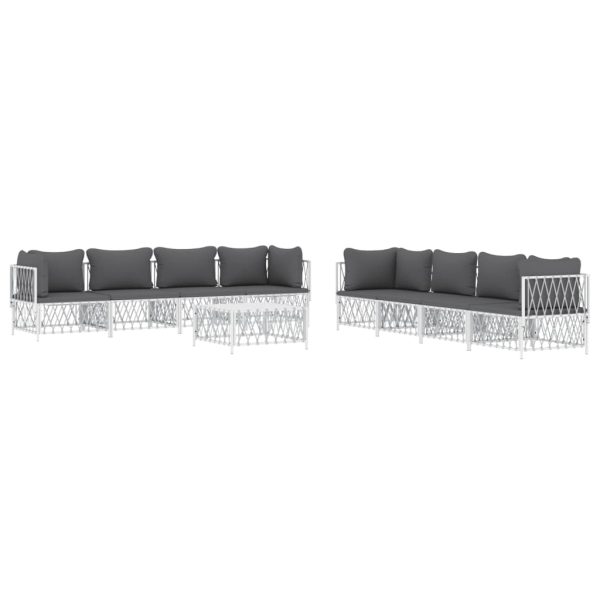 Set Salotto Da Giardino 9 Pz Con Cuscini In Acciaio Bianco - Image 3
