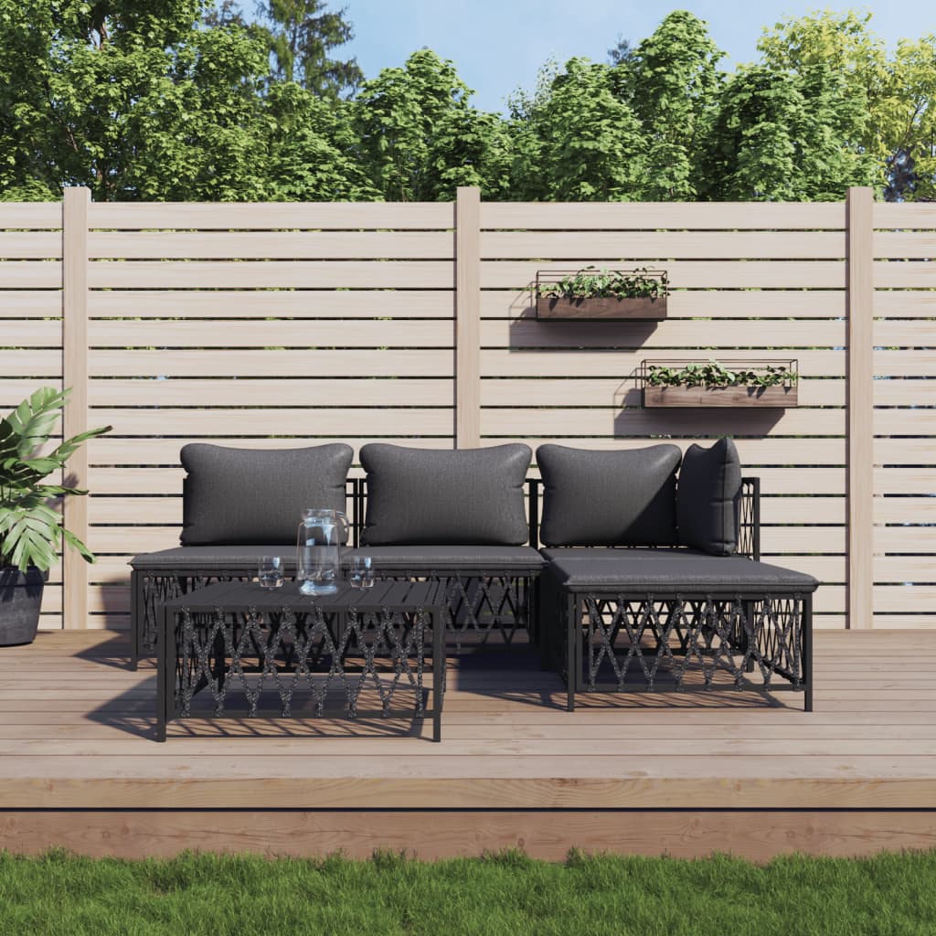 Set Salotto Da Giardino 5 Pz Con Cuscini In Acciaio Antracite