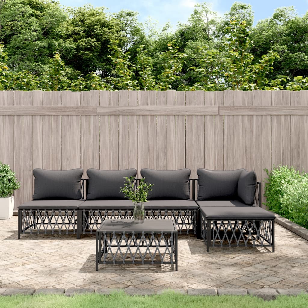 Set Salotto Da Giardino 6 Pz Con Cuscini In Acciaio Antracite