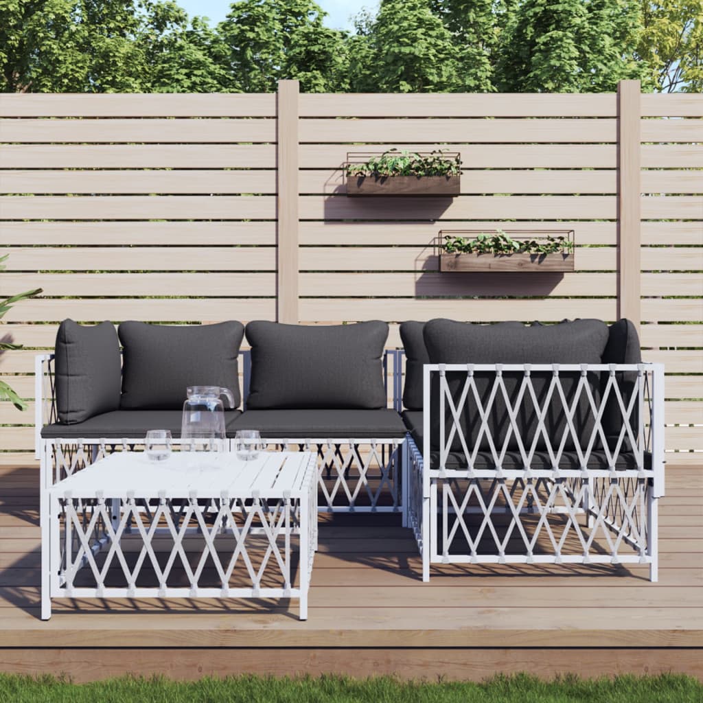 Set Salotto Da Giardino 5 Pz Con Cuscini In Acciaio Bianco