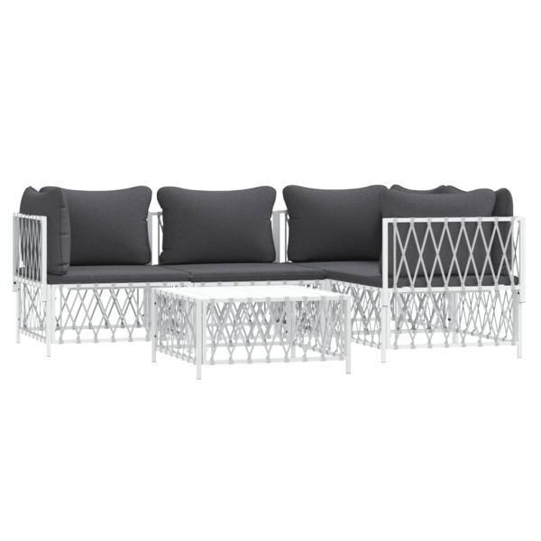 Set Salotto Da Giardino 5 Pz Con Cuscini In Acciaio Bianco - Image 3