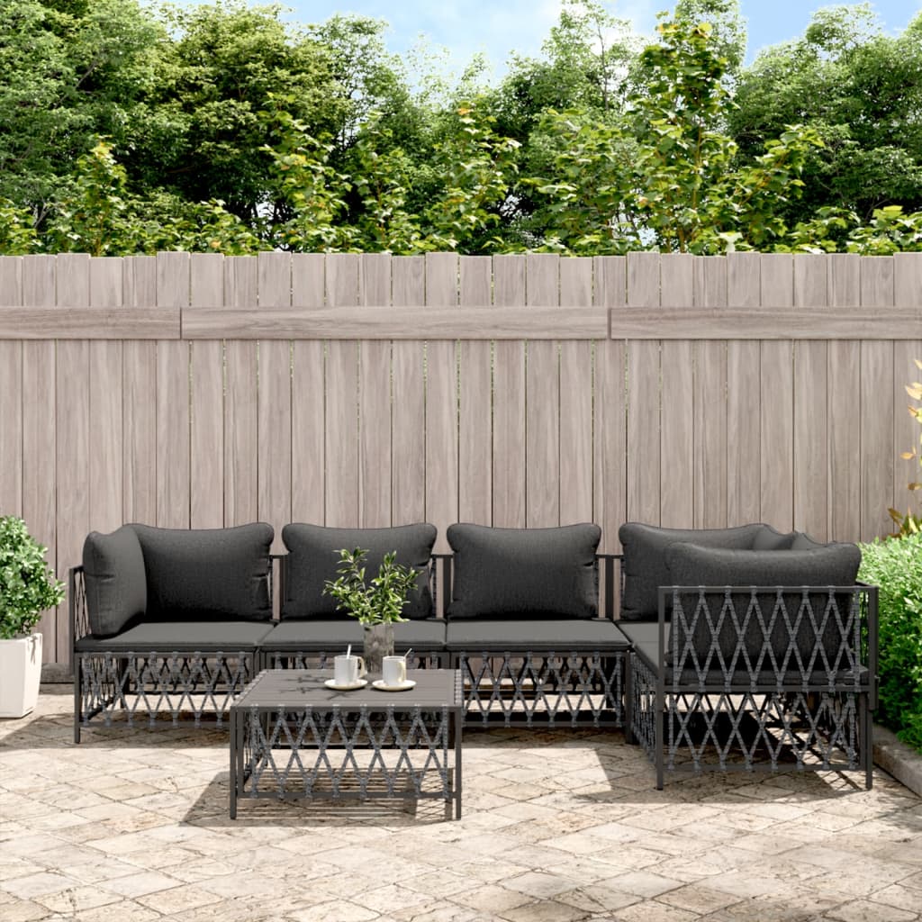 Set Salotto Da Giardino 6 Pz Con Cuscini In Acciaio Antracite