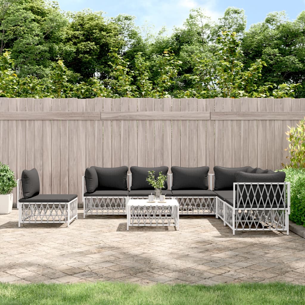 Set Salotto Da Giardino 8 Pz Con Cuscini In Acciaio Bianco