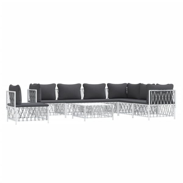 Set Salotto Da Giardino 8 Pz Con Cuscini In Acciaio Bianco - Image 3