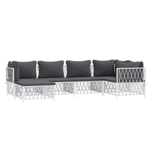 Set Salotto Da Giardino 6 Pz Con Cuscini In Acciaio Bianco - Image 3