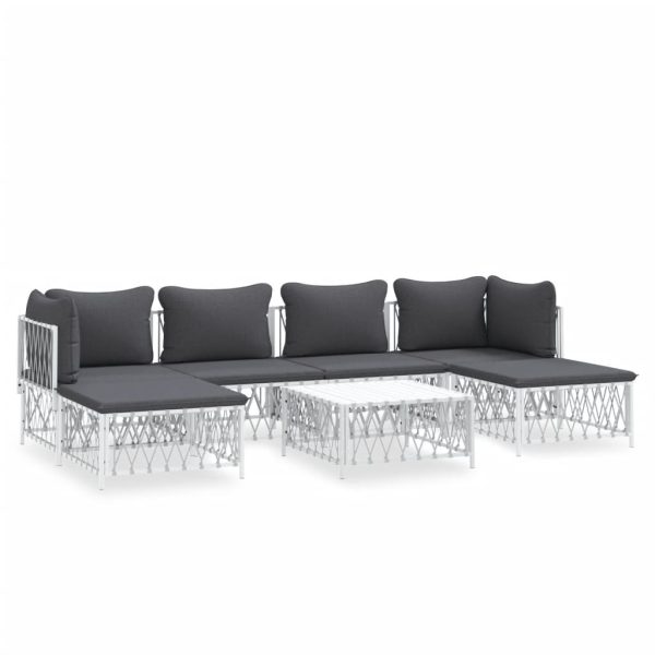 Set Salotto Da Giardino 7 Pz Con Cuscini In Acciaio Bianco - Image 2