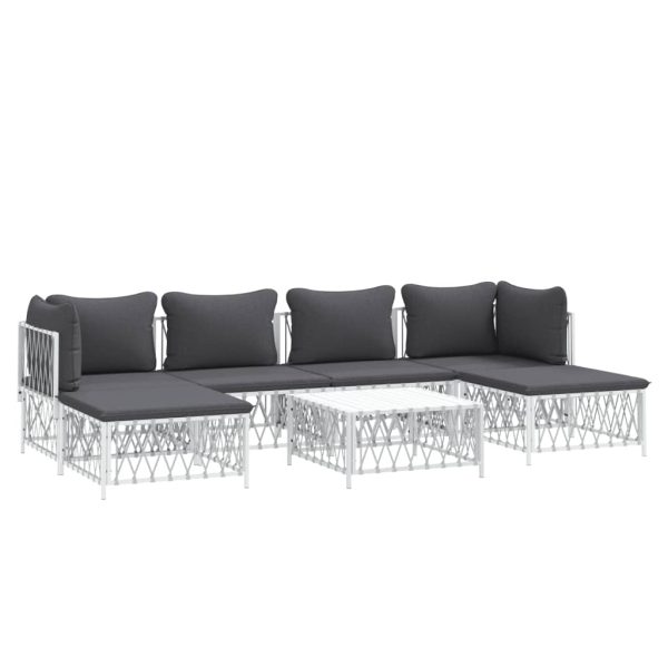 Set Salotto Da Giardino 7 Pz Con Cuscini In Acciaio Bianco - Image 3