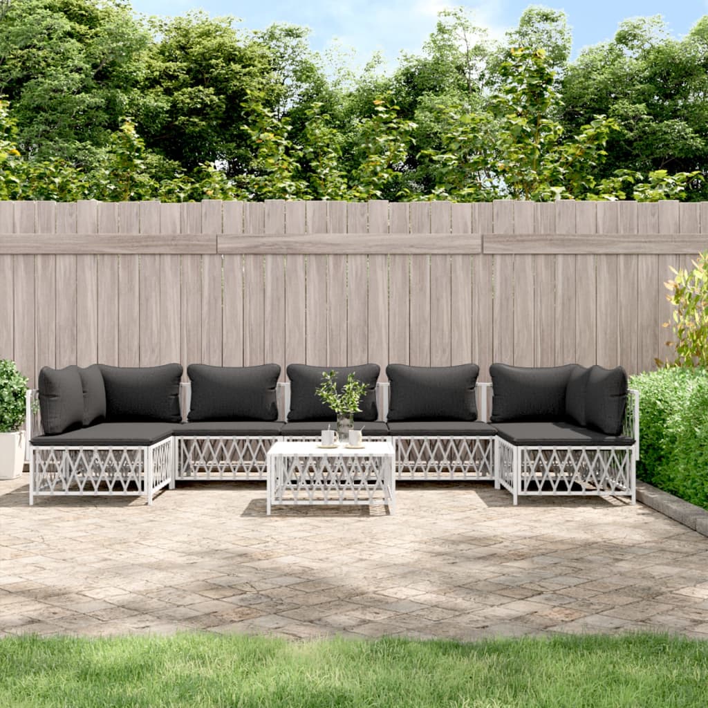 Set Salotto Da Giardino 8 Pz Con Cuscini In Acciaio Bianco