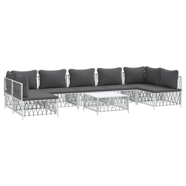 Set Salotto Da Giardino 8 Pz Con Cuscini In Acciaio Bianco - Image 3